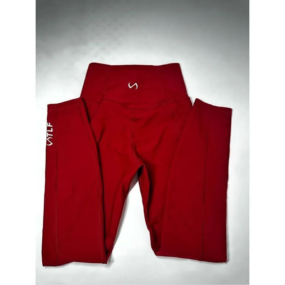 Take Life Further Red High Waisted Leggings Sports Workout Size S EUC